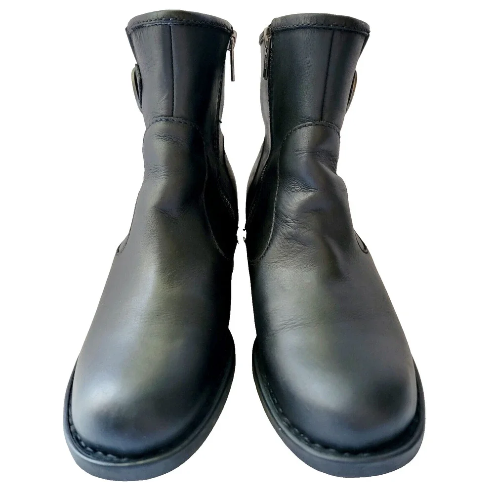 Born Kati Black Leather Moto Ankle Boots Side Zip Buckle Size 8M